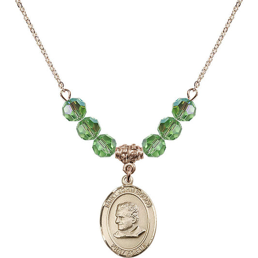 14kt Gold Filled Saint John Bosco Birthstone Necklace with Peridot Beads - 8055