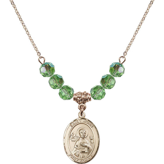 14kt Gold Filled Saint John the Apostle Birthstone Necklace with Peridot Beads - 8056