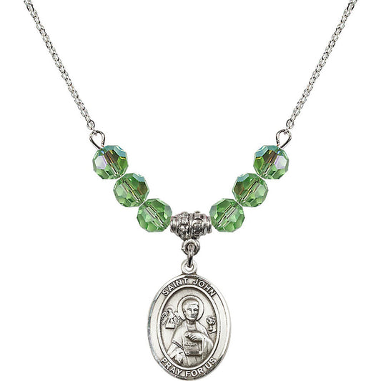 Sterling Silver Saint John the Apostle Birthstone Necklace with Peridot Beads - 8056