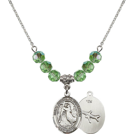 Sterling Silver Saint Joseph of Cupertino Birthstone Necklace with Peridot Beads - 8057
