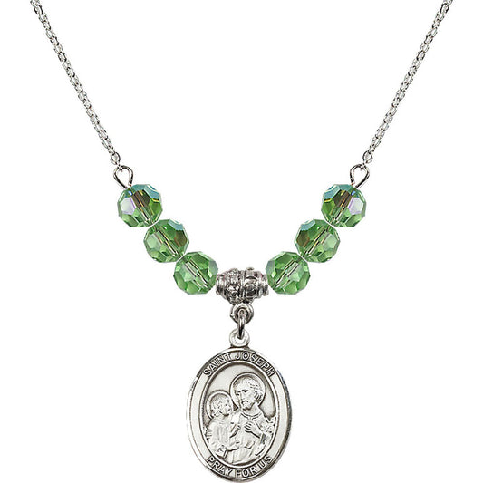 Sterling Silver Saint Joseph Birthstone Necklace with Peridot Beads - 8058