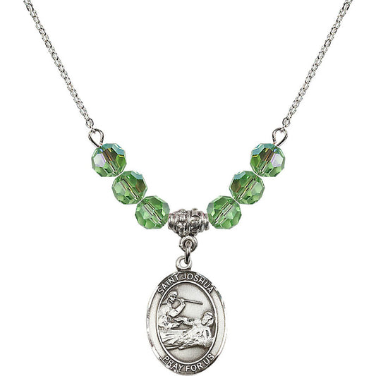Sterling Silver Saint Joshua Birthstone Necklace with Peridot Beads - 8059