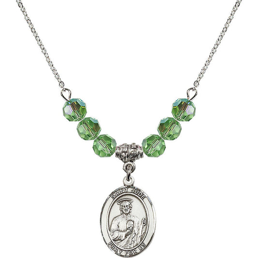 Sterling Silver Saint Jude Thaddeus Birthstone Necklace with Peridot Beads - 8060