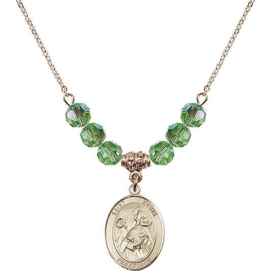 14kt Gold Filled Saint Kevin Birthstone Necklace with Peridot Beads - 8062