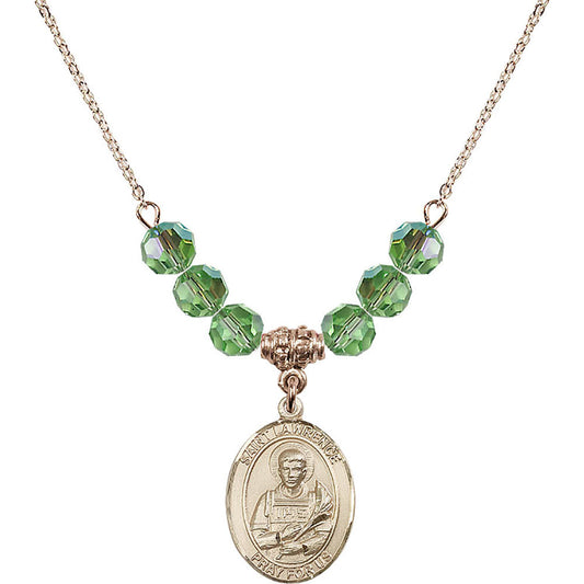 14kt Gold Filled Saint Lawrence Birthstone Necklace with Peridot Beads - 8063