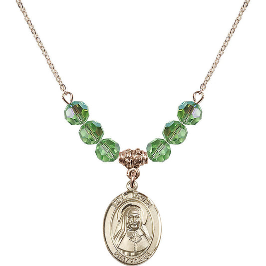 14kt Gold Filled Saint Louise de Marillac Birthstone Necklace with Peridot Beads - 8064