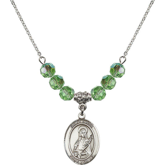 Sterling Silver Saint Lucia of Syracuse Birthstone Necklace with Peridot Beads - 8065