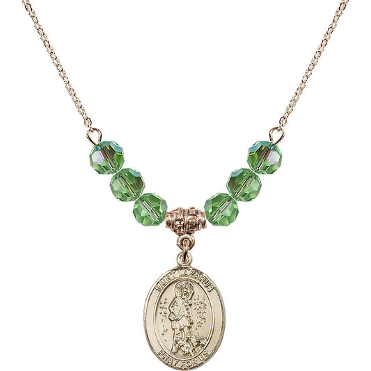 14kt Gold Filled Saint Lazarus Birthstone Necklace with Peridot Beads - 8066