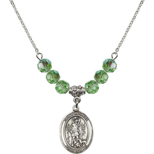 Sterling Silver Saint Lazarus Birthstone Necklace with Peridot Beads - 8066