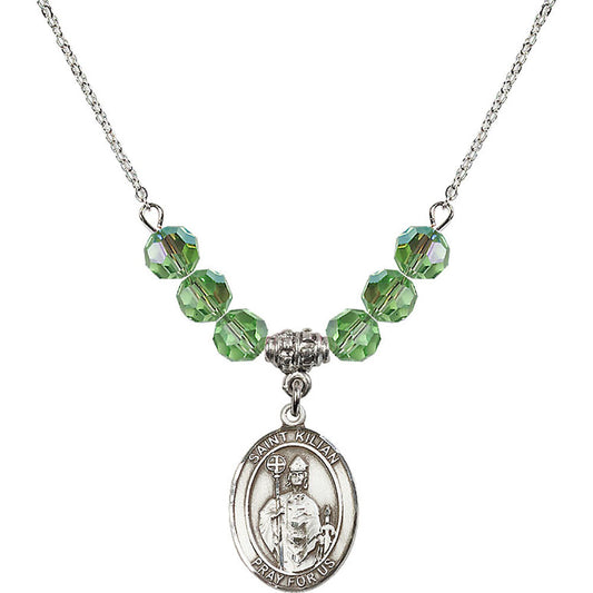 Sterling Silver Saint Kilian Birthstone Necklace with Peridot Beads - 8067