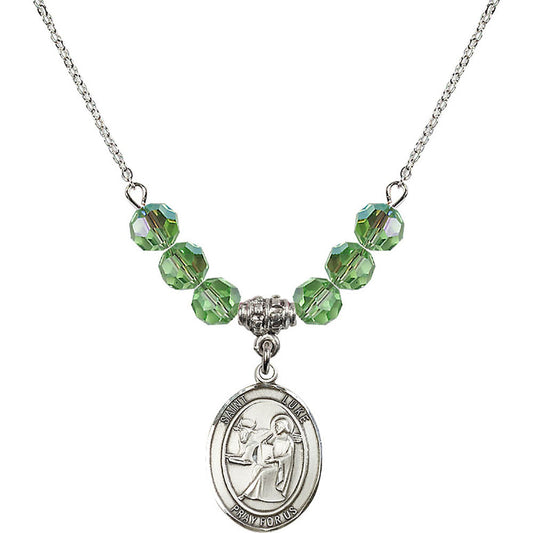Sterling Silver Saint Luke the Apostle Birthstone Necklace with Peridot Beads - 8068