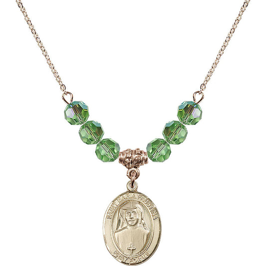 14kt Gold Filled Saint Maria Faustina Birthstone Necklace with Peridot Beads - 8069