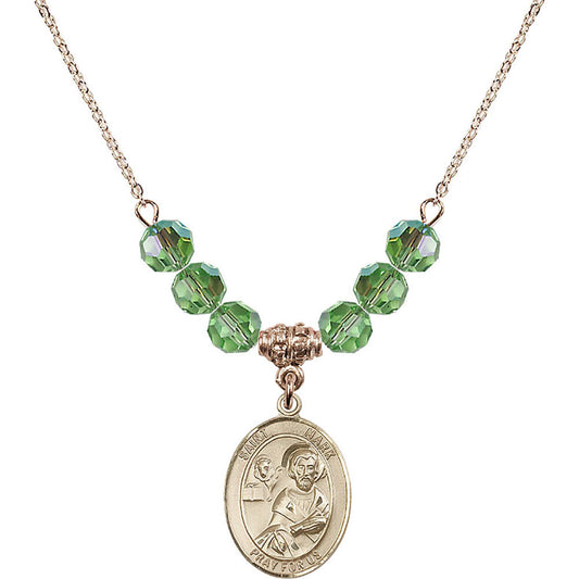 14kt Gold Filled Saint Mark the Evangelist Birthstone Necklace with Peridot Beads - 8070