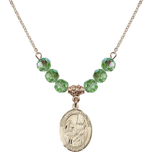 14kt Gold Filled Saint Mary Magdalene Birthstone Necklace with Peridot Beads - 8071