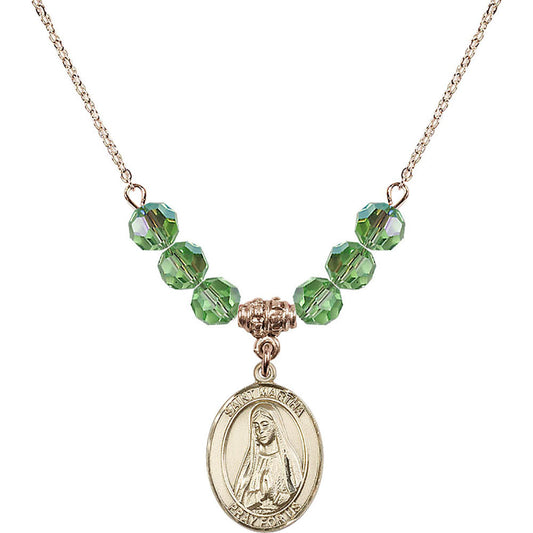 14kt Gold Filled Saint Martha Birthstone Necklace with Peridot Beads - 8075