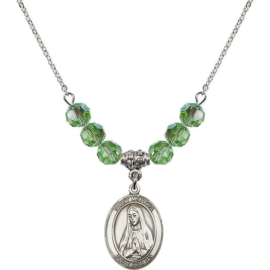 Sterling Silver Saint Martha Birthstone Necklace with Peridot Beads - 8075