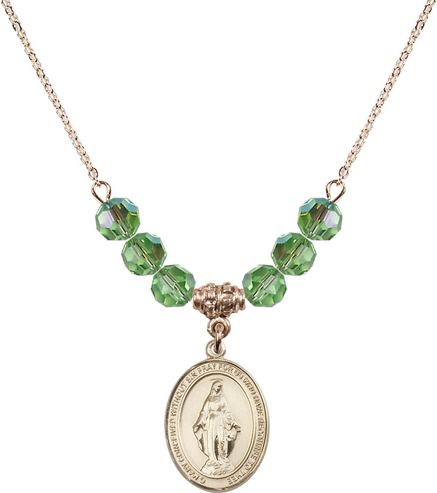 14kt Gold Filled Miraculous Birthstone Necklace with Peridot Beads - 8078