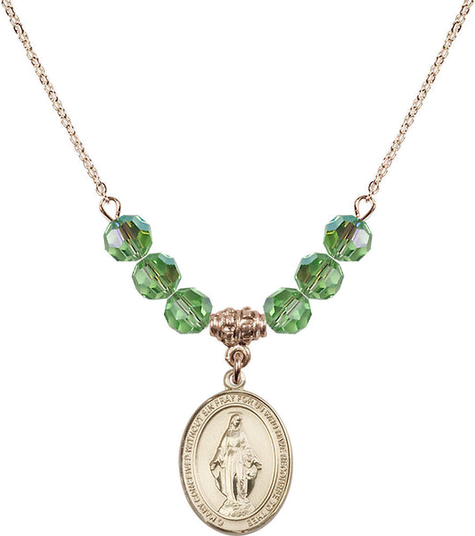 14kt Gold Filled Miraculous Birthstone Necklace with Peridot Beads - 8078