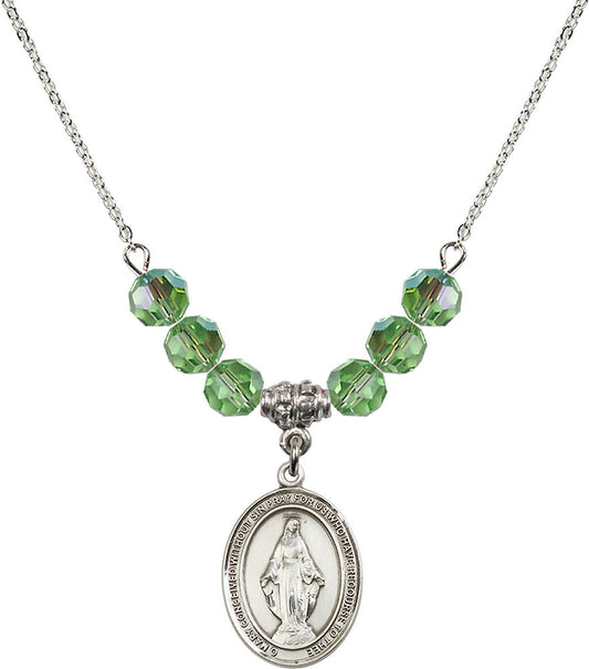 Sterling Silver Miraculous Birthstone Necklace with Peridot Beads - 8078