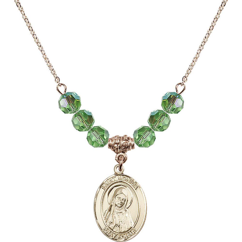 14kt Gold Filled Saint Monica Birthstone Necklace with Peridot Beads - 8079