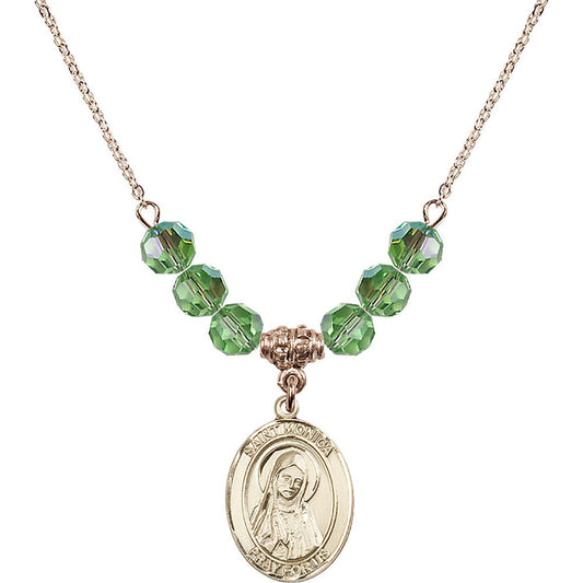 14kt Gold Filled Saint Monica Birthstone Necklace with Peridot Beads - 8079