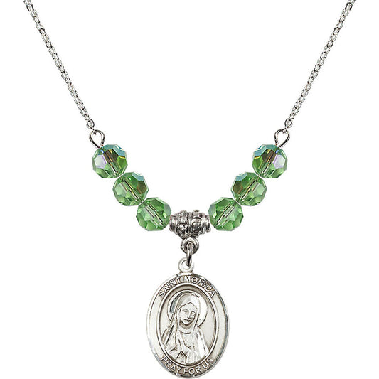 Sterling Silver Saint Monica Birthstone Necklace with Peridot Beads - 8079