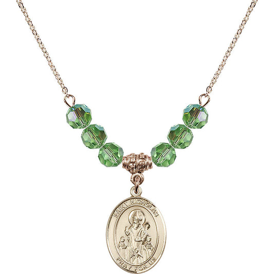 14kt Gold Filled Saint Nicholas Birthstone Necklace with Peridot Beads - 8080