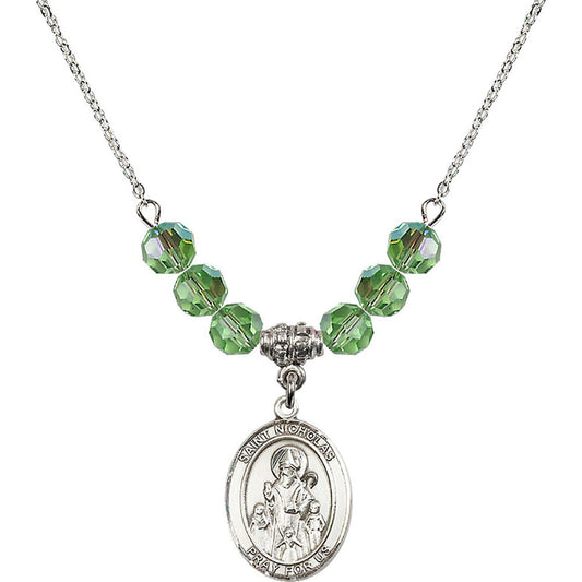 Sterling Silver Saint Nicholas Birthstone Necklace with Peridot Beads - 8080