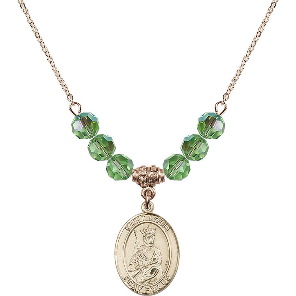 14kt Gold Filled Saint Louis Birthstone Necklace with Peridot Beads - 8081