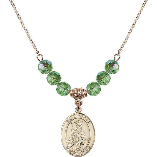 14kt Gold Filled Saint Louis Birthstone Necklace with Peridot Beads - 8081