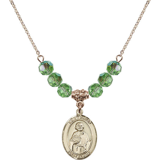 14kt Gold Filled Saint Philip the Apostle Birthstone Necklace with Peridot Beads - 8083