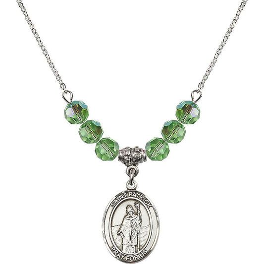 Sterling Silver Saint Patrick Birthstone Necklace with Peridot Beads - 8084