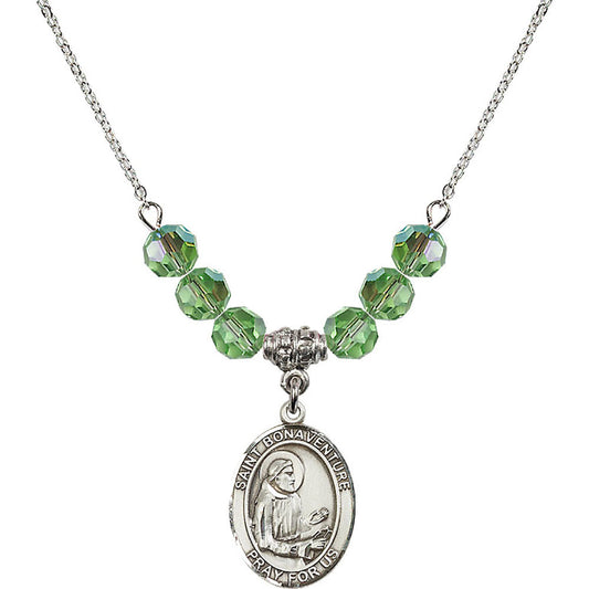 Sterling Silver Saint Bonaventure Birthstone Necklace with Peridot Beads - 8085