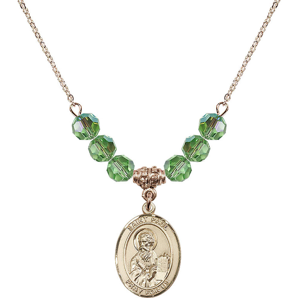 14kt Gold Filled Saint Paul the Apostle Birthstone Necklace with Peridot Beads - 8086