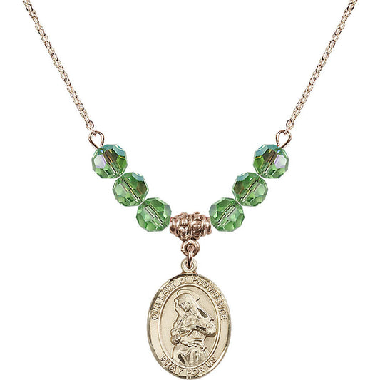 14kt Gold Filled Our Lady of Providence Birthstone Necklace with Peridot Beads - 8087