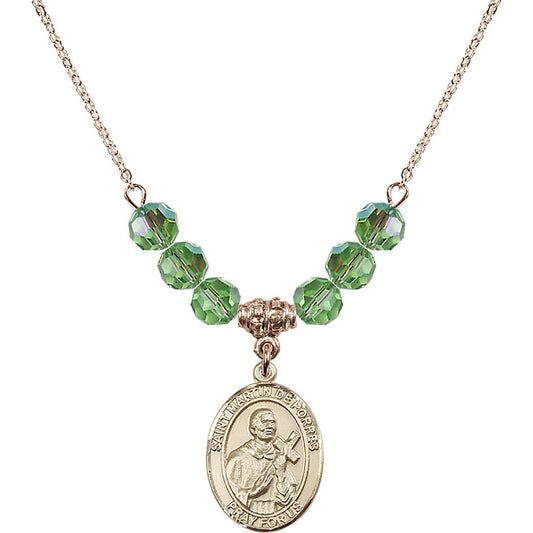 14kt Gold Filled Saint Martin de Porres Birthstone Necklace with Peridot Beads - 8089