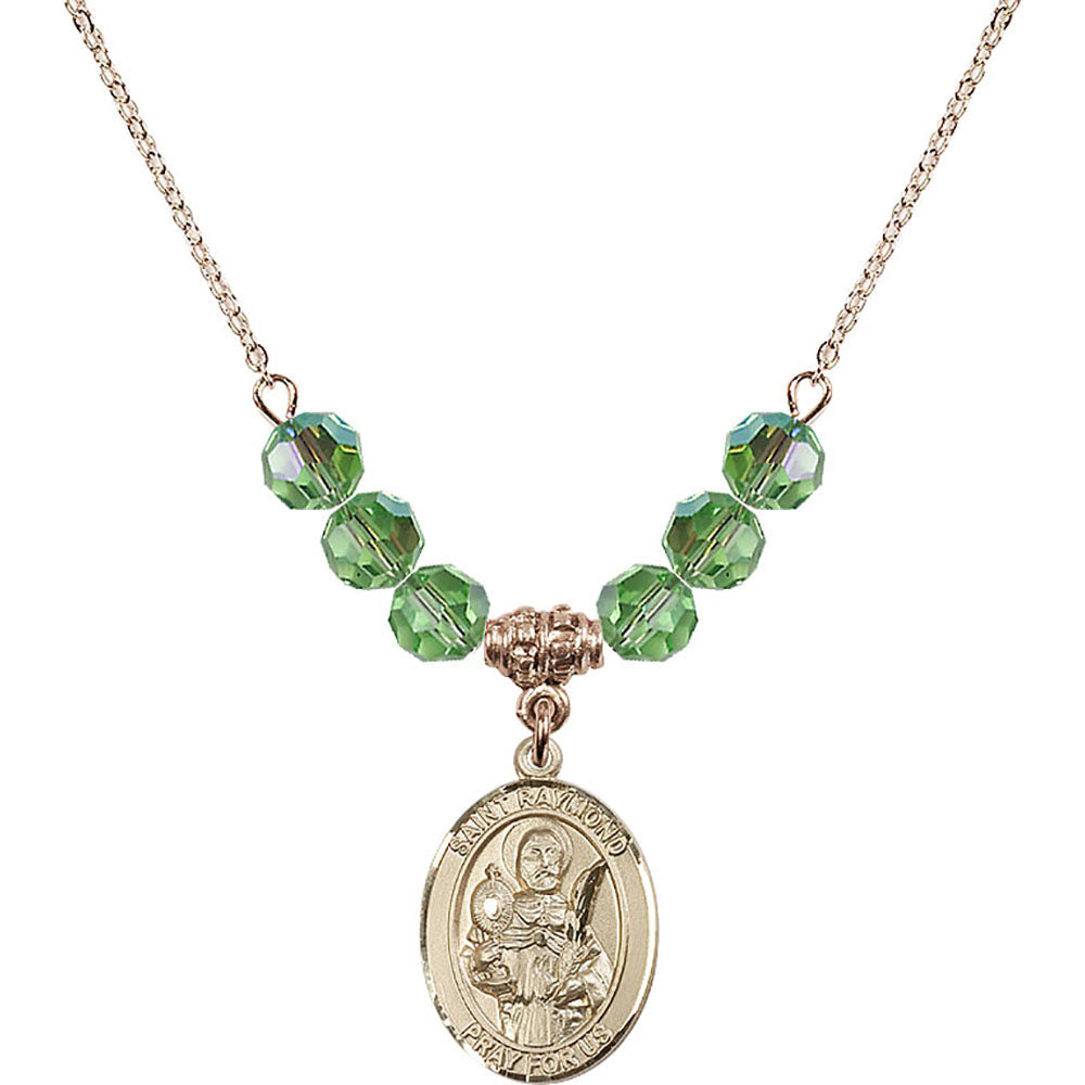 14kt Gold Filled Saint Raymond Nonnatus Birthstone Necklace with Peridot Beads - 8091