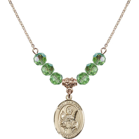 14kt Gold Filled Saint Raymond Nonnatus Birthstone Necklace with Peridot Beads - 8091