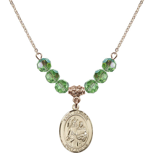 14kt Gold Filled Saint Raphael the Archangel Birthstone Necklace with Peridot Beads - 8092