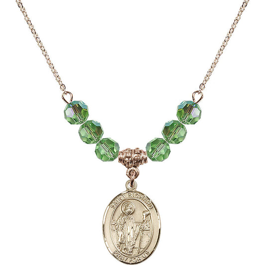 14kt Gold Filled Saint Richard Birthstone Necklace with Peridot Beads - 8093