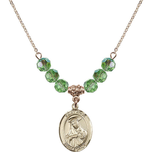 14kt Gold Filled Saint Rose of Lima Birthstone Necklace with Peridot Beads - 8095