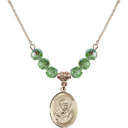 14kt Gold Filled Saint Robert Bellarmine Birthstone Necklace with Peridot Beads - 8096