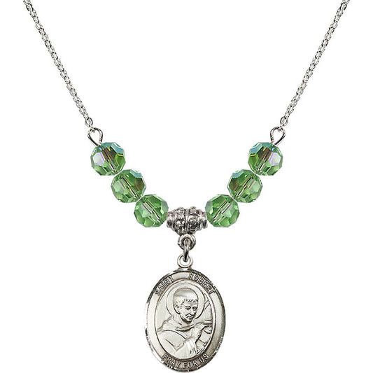 Sterling Silver Saint Robert Bellarmine Birthstone Necklace with Peridot Beads - 8096