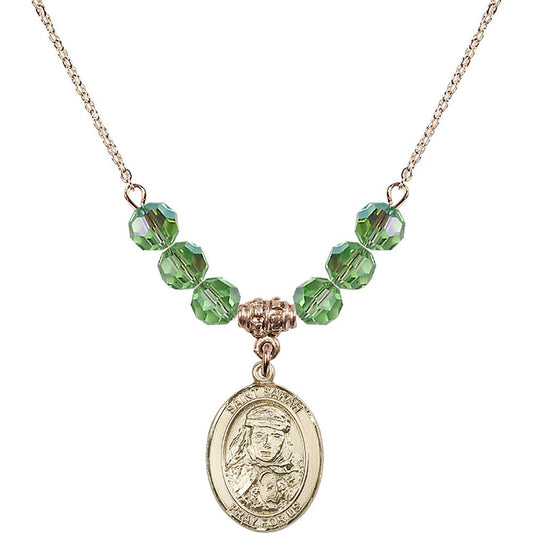 14kt Gold Filled Saint Sarah Birthstone Necklace with Peridot Beads - 8097