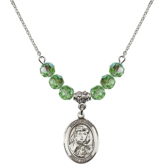 Sterling Silver Saint Sarah Birthstone Necklace with Peridot Beads - 8097