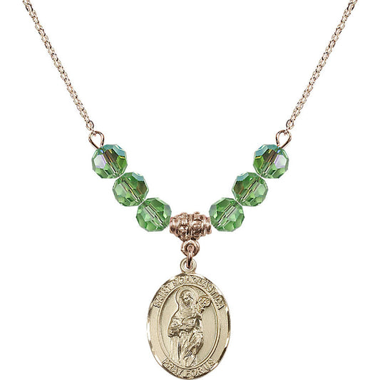 14kt Gold Filled Saint Scholastica Birthstone Necklace with Peridot Beads - 8099