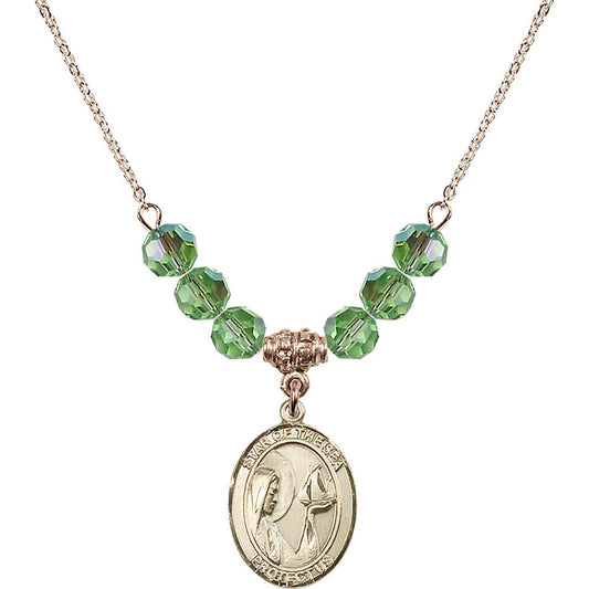 14kt Gold Filled Our Lady Star of the Sea Birthstone Necklace with Peridot Beads - 8101