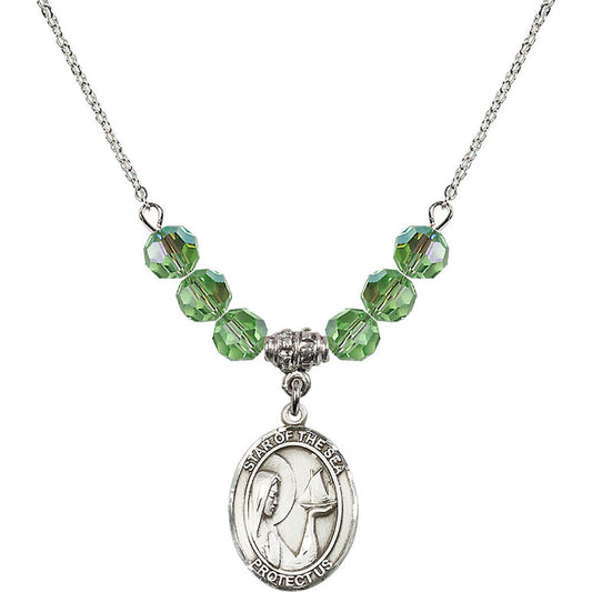 Sterling Silver Our Lady Star of the Sea Birthstone Necklace with Peridot Beads - 8101