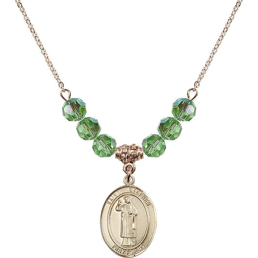 14kt Gold Filled Saint Stephen the Martyr Birthstone Necklace with Peridot Beads - 8104