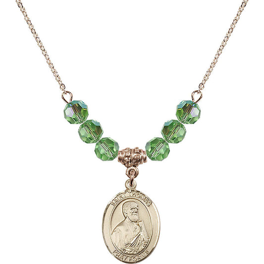 14kt Gold Filled Saint Thomas the Apostle Birthstone Necklace with Peridot Beads - 8107